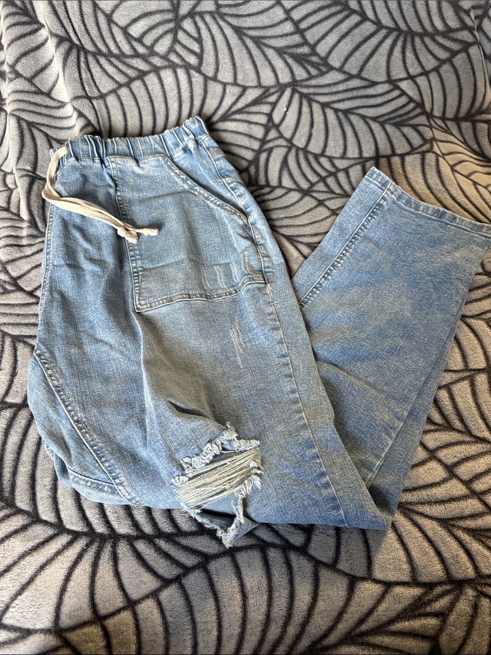 Drawstring Cargo Style Elastic Waist Denim Jeans - Size 2XL Stretch